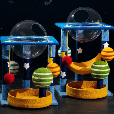 Contemporary Creative Round Medium-Density Fiberboard Velvet Fabric Sisal Multi-Functional Moon-Shaped Cat Tree For Living Room