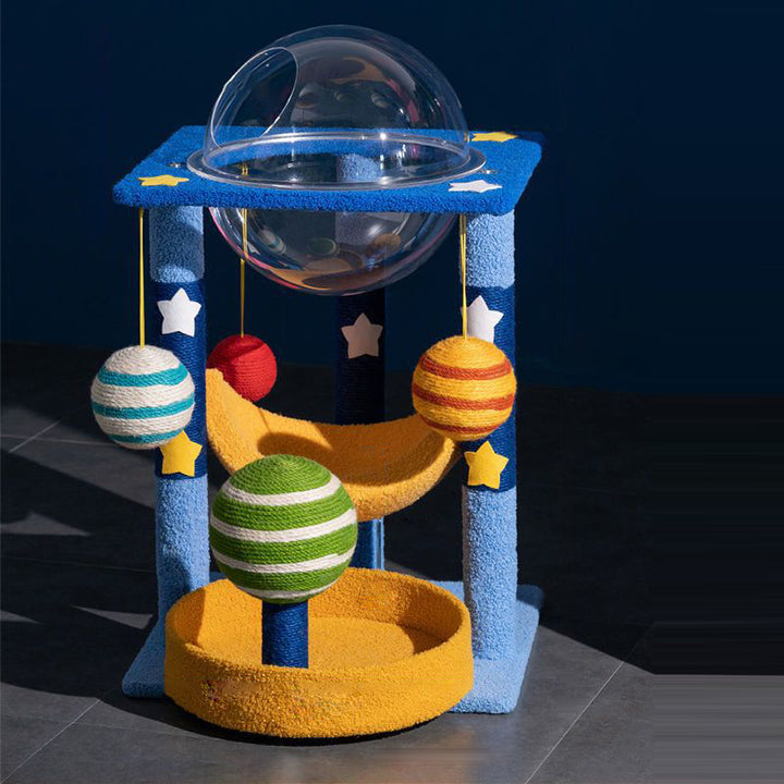 Árbol para gatos contemporáneo y creativo en forma de luna, de fibra de densidad media, tapizado en terciopelo y sisal, multifuncional para sala de estar 