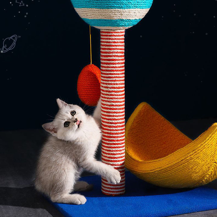 Árbol para gatos contemporáneo y creativo en forma de luna, de fibra de densidad media, tapizado en terciopelo y sisal, multifuncional para sala de estar 