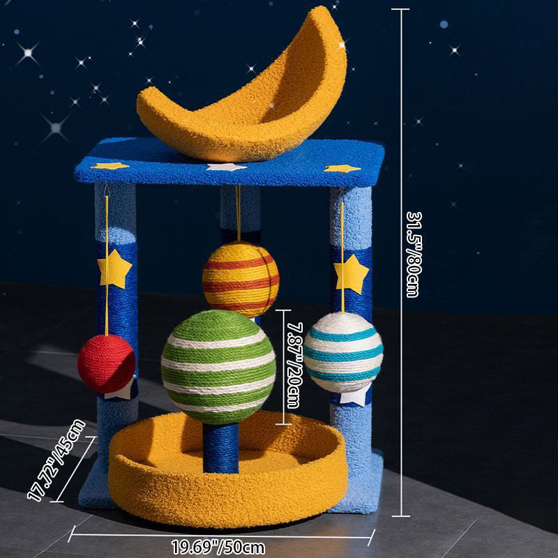 Árbol para gatos contemporáneo y creativo en forma de luna, de fibra de densidad media, tapizado en terciopelo y sisal, multifuncional para sala de estar 