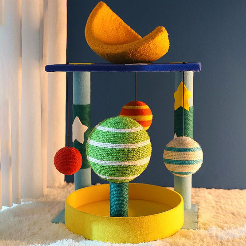 Árbol para gatos contemporáneo y creativo en forma de luna, de fibra de densidad media, tapizado en terciopelo y sisal, multifuncional para sala de estar 