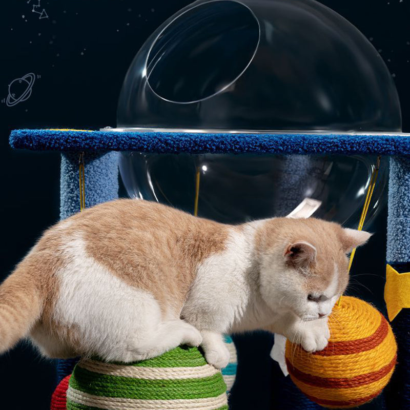 Contemporary Creative Round Medium-Density Fiberboard Velvet Fabric Sisal Multi-Functional Moon-Shaped Cat Tree For Living Room