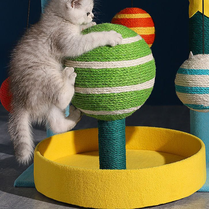 Árbol para gatos contemporáneo y creativo en forma de luna, de fibra de densidad media, tapizado en terciopelo y sisal, multifuncional para sala de estar 