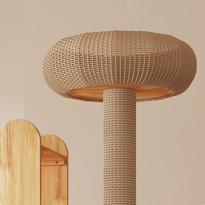 Contemporary Creative Cylindrical Rubberwood Solid Wood Acrylic Sisal Multi-Functional Cat Tree For Living Room