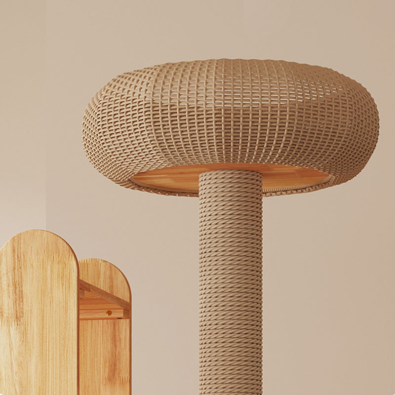 Contemporary Creative Cylindrical Rubberwood Solid Wood Acrylic Sisal Multi-Functional Cat Tree For Living Room