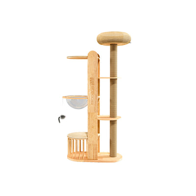 Contemporary Creative Cylindrical Rubberwood Solid Wood Acrylic Sisal Multi-Functional Cat Tree For Living Room