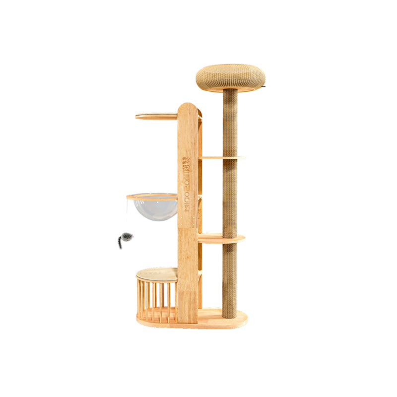 Contemporary Creative Cylindrical Rubberwood Solid Wood Acrylic Sisal Multi-Functional Cat Tree For Living Room