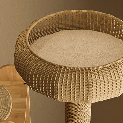 Contemporary Creative Cylindrical Rubberwood Solid Wood Acrylic Sisal Multi-Functional Cat Tree For Living Room