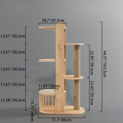Contemporary Creative Cylindrical Rubberwood Solid Wood Acrylic Sisal Multi-Functional Cat Tree For Living Room