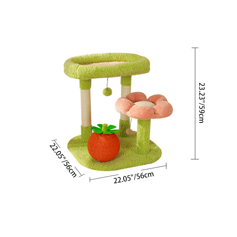 Contemporary Creative Square Floral Medium-Density Fiberboard Velvet Fabric Sisal Multi-Functional Cat Tree For Living Room