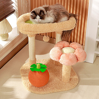 Contemporary Creative Square Floral Medium-Density Fiberboard Velvet Fabric Sisal Multi-Functional Cat Tree For Living Room