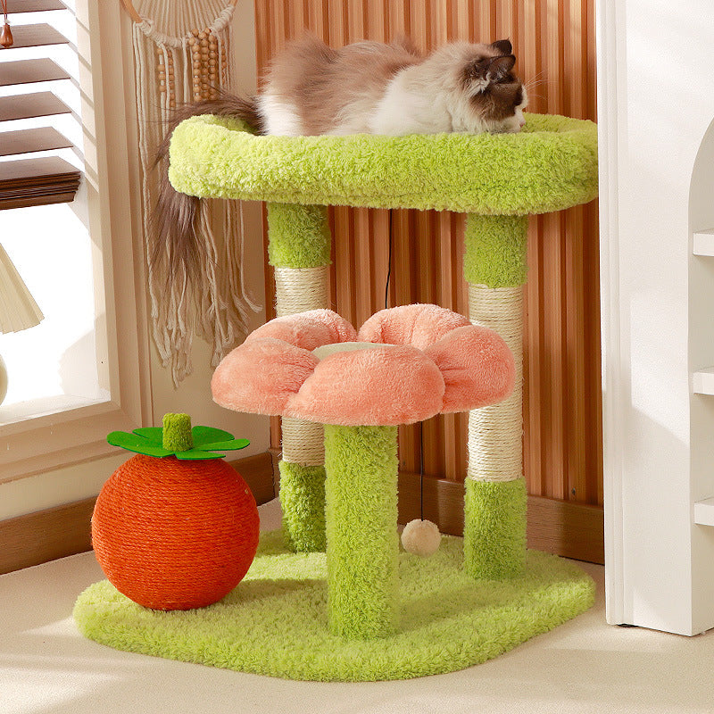 Contemporary Creative Square Floral Medium-Density Fiberboard Velvet Fabric Sisal Multi-Functional Cat Tree For Living Room