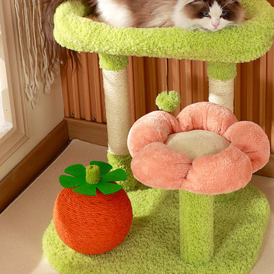 Contemporary Creative Square Floral Medium-Density Fiberboard Velvet Fabric Sisal Multi-Functional Cat Tree For Living Room