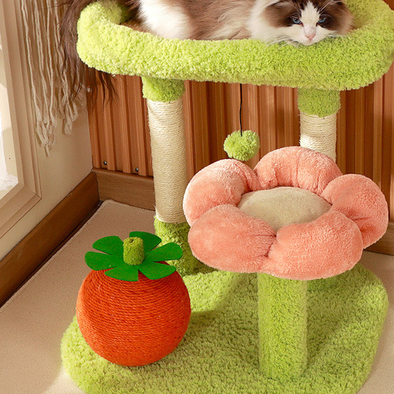 Contemporary Creative Square Floral Medium-Density Fiberboard Velvet Fabric Sisal Multi-Functional Cat Tree For Living Room