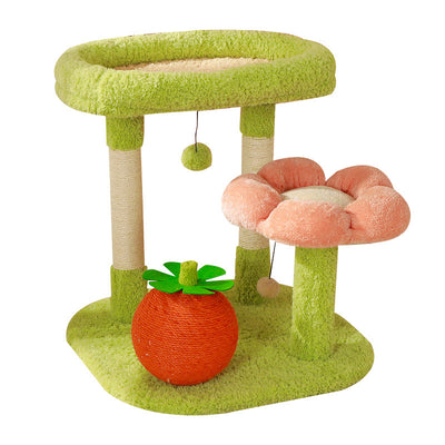 Contemporary Creative Square Floral Medium-Density Fiberboard Velvet Fabric Sisal Multi-Functional Cat Tree For Living Room