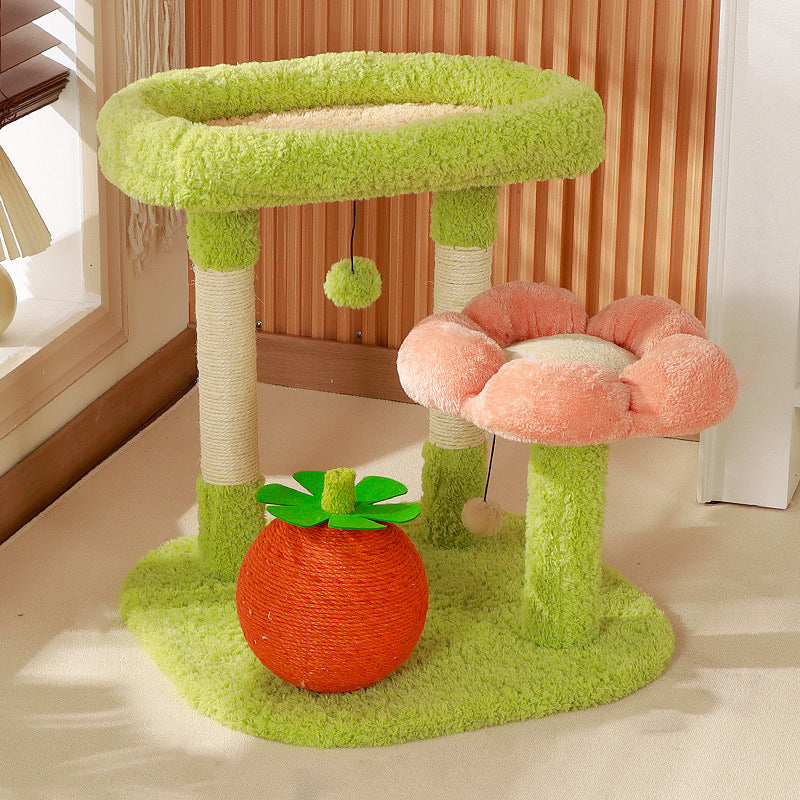 Contemporary Creative Square Floral Medium-Density Fiberboard Velvet Fabric Sisal Multi-Functional Cat Tree For Living Room