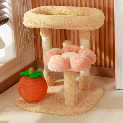 Contemporary Creative Square Floral Medium-Density Fiberboard Velvet Fabric Sisal Multi-Functional Cat Tree For Living Room