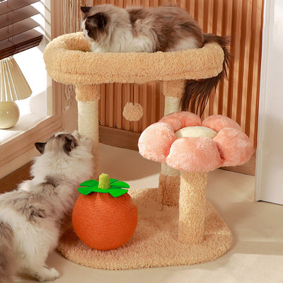 Contemporary Creative Square Floral Medium-Density Fiberboard Velvet Fabric Sisal Multi-Functional Cat Tree For Living Room