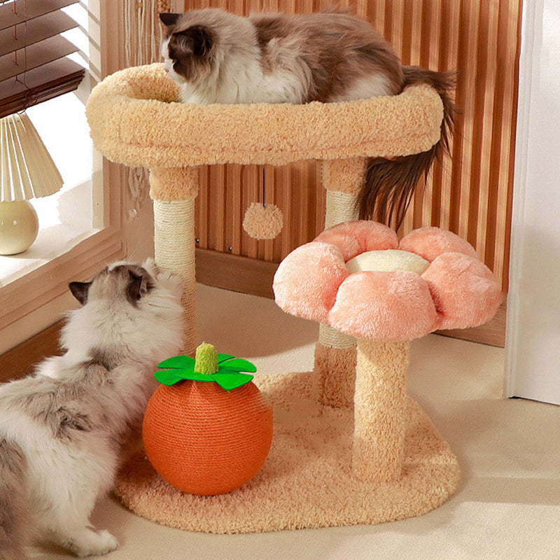 Contemporary Creative Square Floral Medium-Density Fiberboard Velvet Fabric Sisal Multi-Functional Cat Tree For Living Room