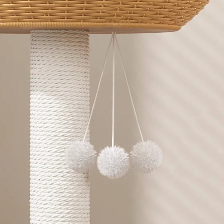 Contemporary Creative Round Rubberwood Acrylic Rattan Sisal Multi-Functional Cat Tree For Living Room