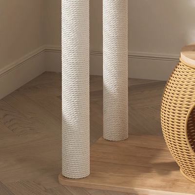 Contemporary Creative Round Rubberwood Solid Wood Acrylic Rattan Sisal Multi-Functional Cat Tree For Living Room