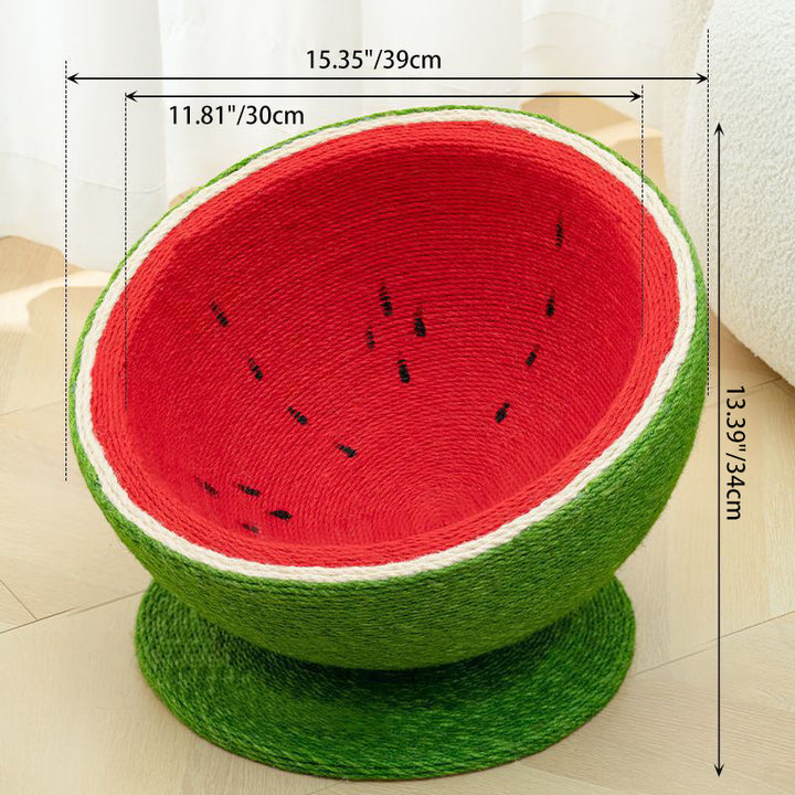 Contemporary Creative Round Watermelon-Shaped Sisal Multi-Functional Cat Bed For Bedroom