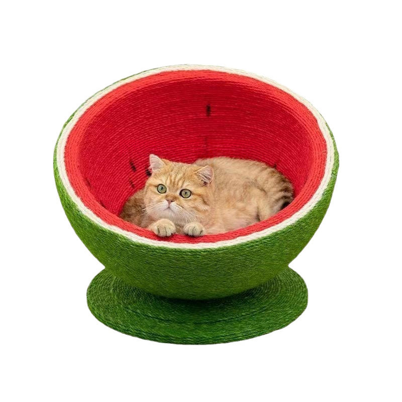Contemporary Creative Round Watermelon-Shaped Sisal Multi-Functional Cat Bed For Bedroom