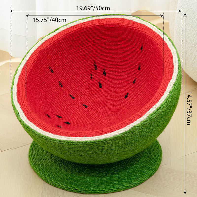 Contemporary Creative Round Watermelon-Shaped Sisal Multi-Functional Cat Bed For Bedroom
