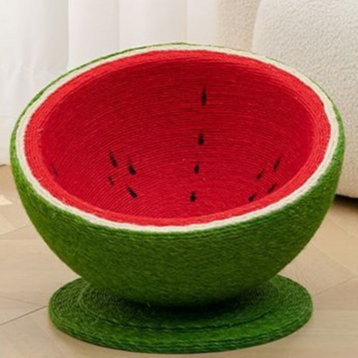 Contemporary Creative Round Watermelon-Shaped Sisal Multi-Functional Cat Bed For Bedroom