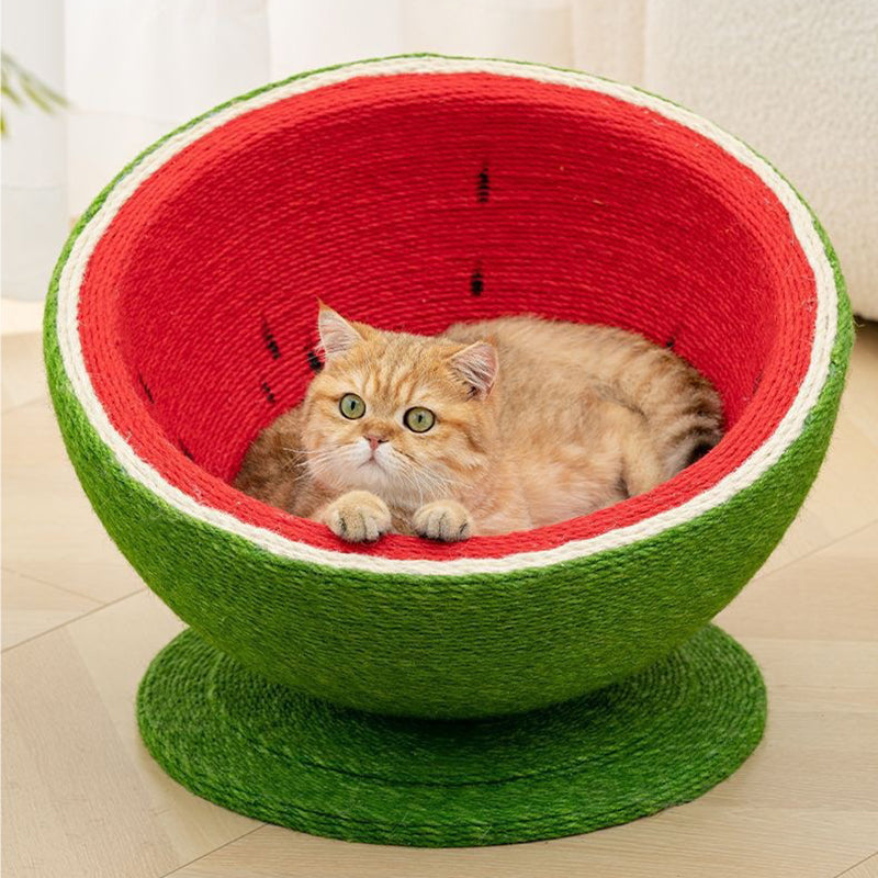 Contemporary Creative Round Watermelon-Shaped Sisal Multi-Functional Cat Bed For Bedroom