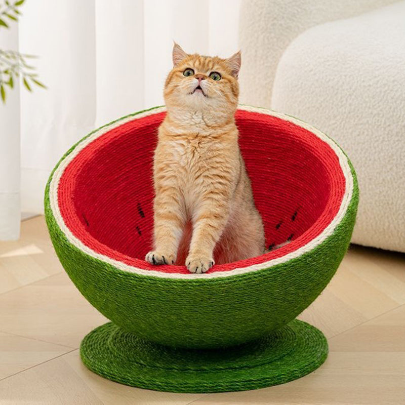 Contemporary Creative Round Watermelon-Shaped Sisal Multi-Functional Cat Bed For Bedroom