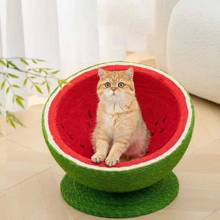 Contemporary Creative Round Watermelon-Shaped Sisal Multi-Functional Cat Bed For Bedroom