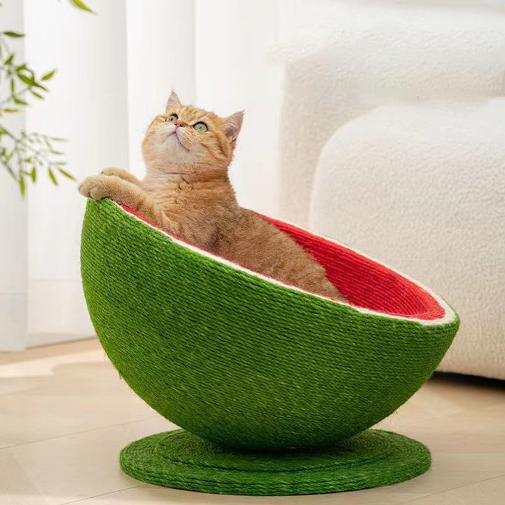 Contemporary Creative Round Watermelon-Shaped Sisal Multi-Functional Cat Bed For Bedroom
