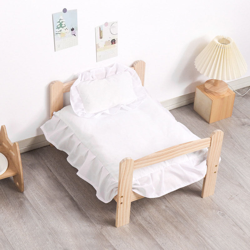 Modernes skandinavisches rechteckiges Katzenbett aus Kiefernholz mit bedrucktem Stoff für das Schlafzimmer 