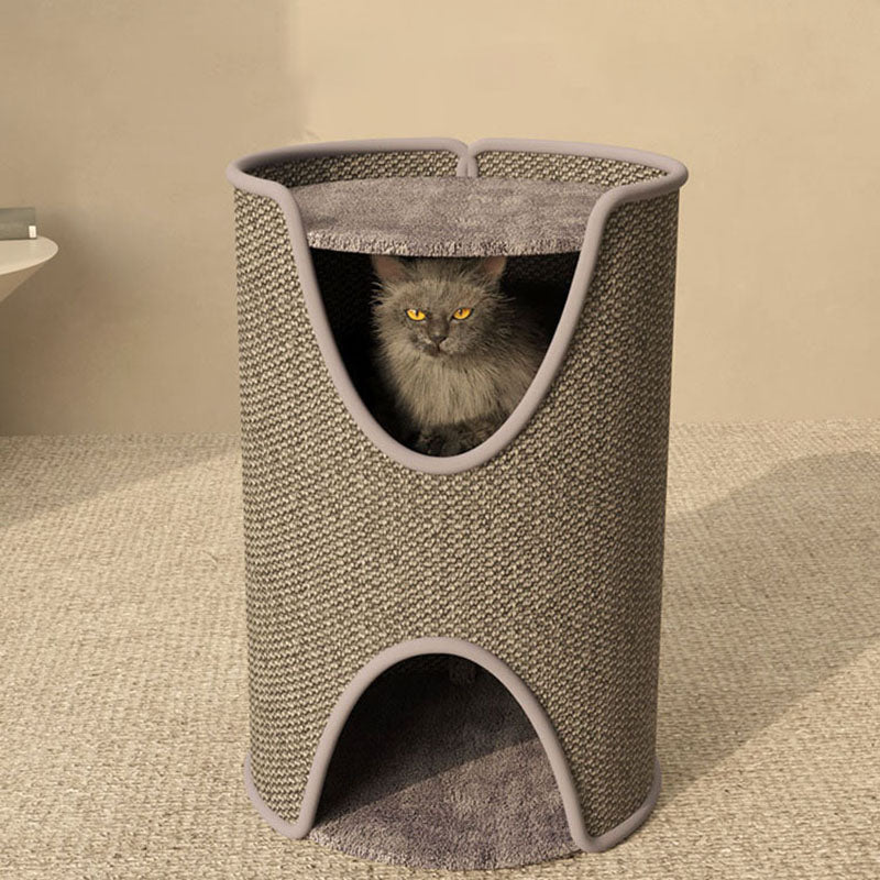 Arbre à chat contemporain créatif en sisal et velours, panneau de fibres à densité moyenne, cylindrique, 1/2 niveau, pour chambre 