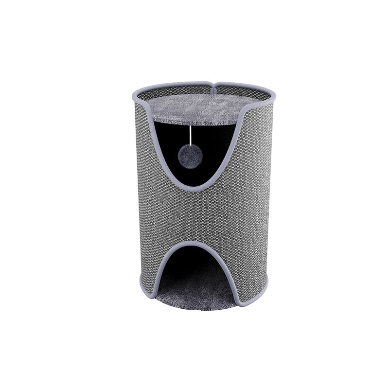 Arbre à chat contemporain créatif en sisal et velours, panneau de fibres à densité moyenne, cylindrique, 1/2 niveau, pour chambre 