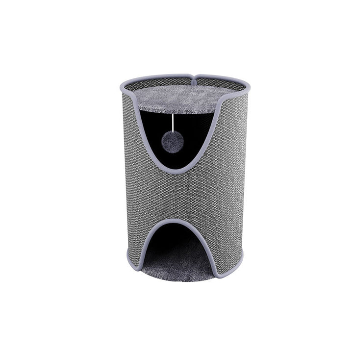 Arbre à chat contemporain créatif en sisal et velours, panneau de fibres à densité moyenne, cylindrique, 1/2 niveau, pour chambre 