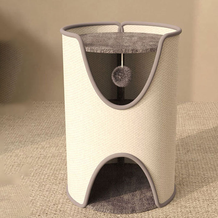 Arbre à chat contemporain créatif en sisal et velours, panneau de fibres à densité moyenne, cylindrique, 1/2 niveau, pour chambre 