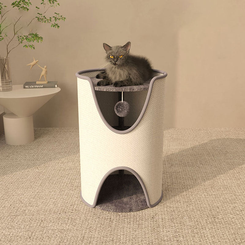 Arbre à chat contemporain créatif en sisal et velours, panneau de fibres à densité moyenne, cylindrique, 1/2 niveau, pour chambre 