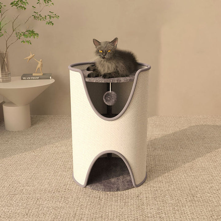 Arbre à chat contemporain créatif en sisal et velours, panneau de fibres à densité moyenne, cylindrique, 1/2 niveau, pour chambre 
