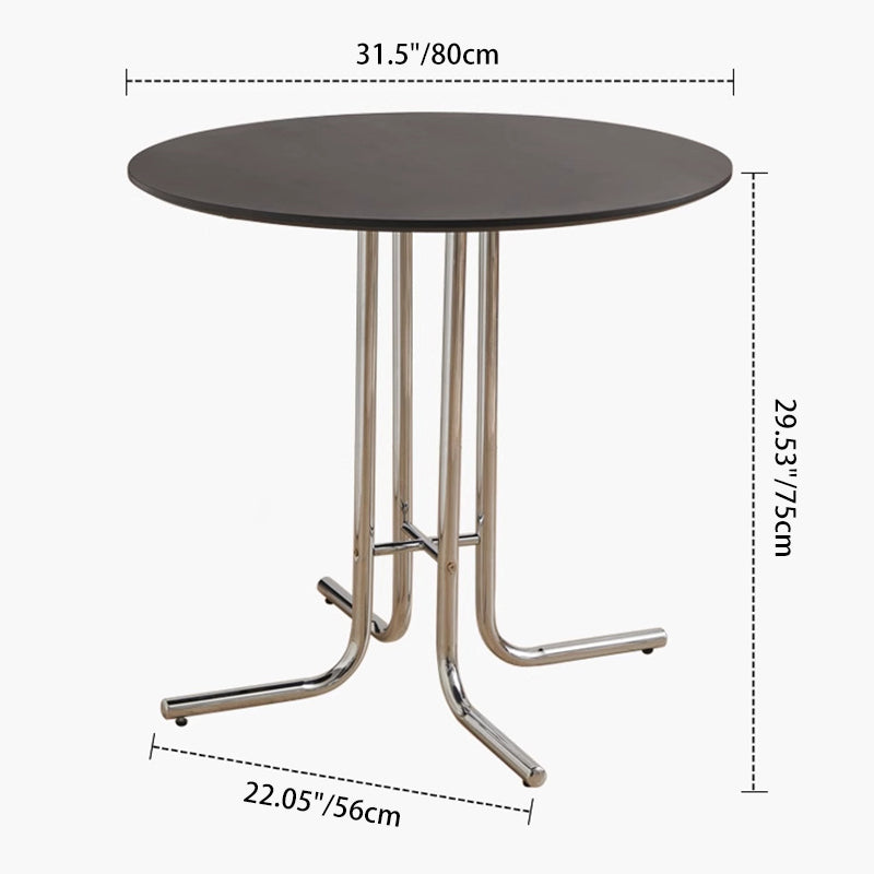 Modern Minimalist Round Multi-layer Solid Wood Panel Iron L-Shaped Leg Dining Table For Dining Room