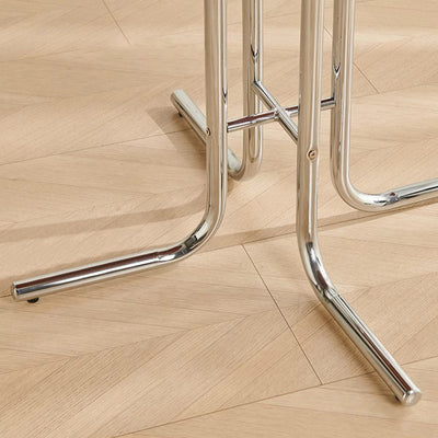 Modern Minimalist Round Multi-layer Solid Wood Panel Iron L-Shaped Leg Dining Table For Dining Room