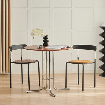 Modern Minimalist Round Multi-layer Solid Wood Panel Iron L-Shaped Leg Dining Table For Dining Room