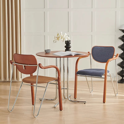 Modern Minimalist Round Multi-layer Solid Wood Panel Iron L-Shaped Leg Dining Table For Dining Room