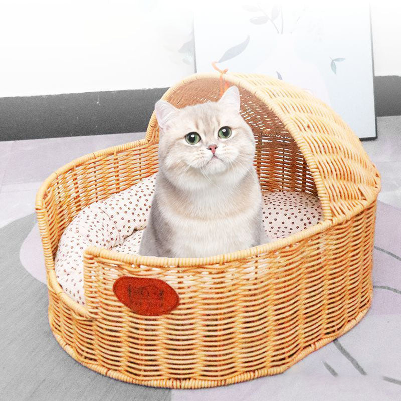 Lit pour chat semi-fermé en rotin PP, tissu ovale, acier, style chinois traditionnel, pour chambre à coucher 
