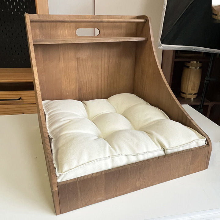 Cama para gato de almacenamiento de madera de pino de tela rectangular vintage tradicional para dormitorio 
