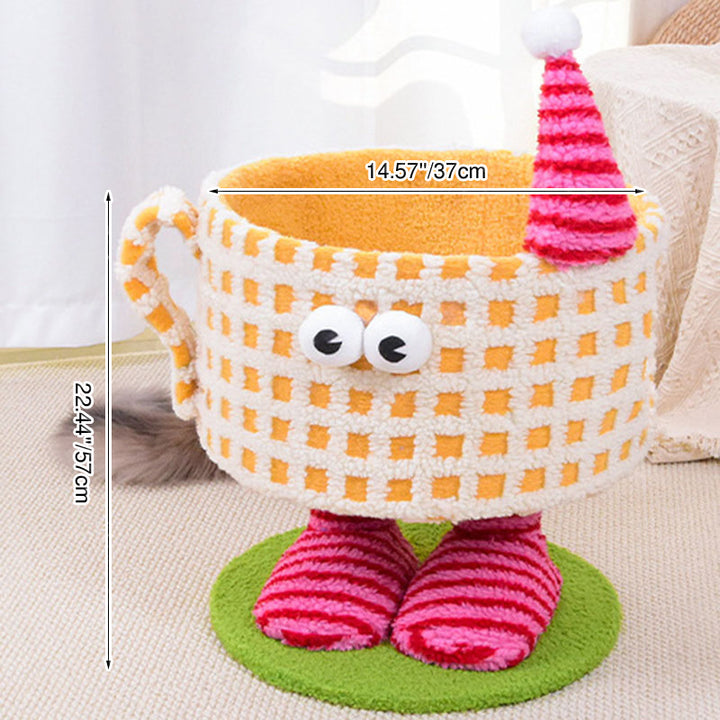 Arbre à chat multifonctionnel en forme de tasse cylindrique, en velours, tissu sisal et tube en papier, contemporain et créatif, pour chambre à coucher 