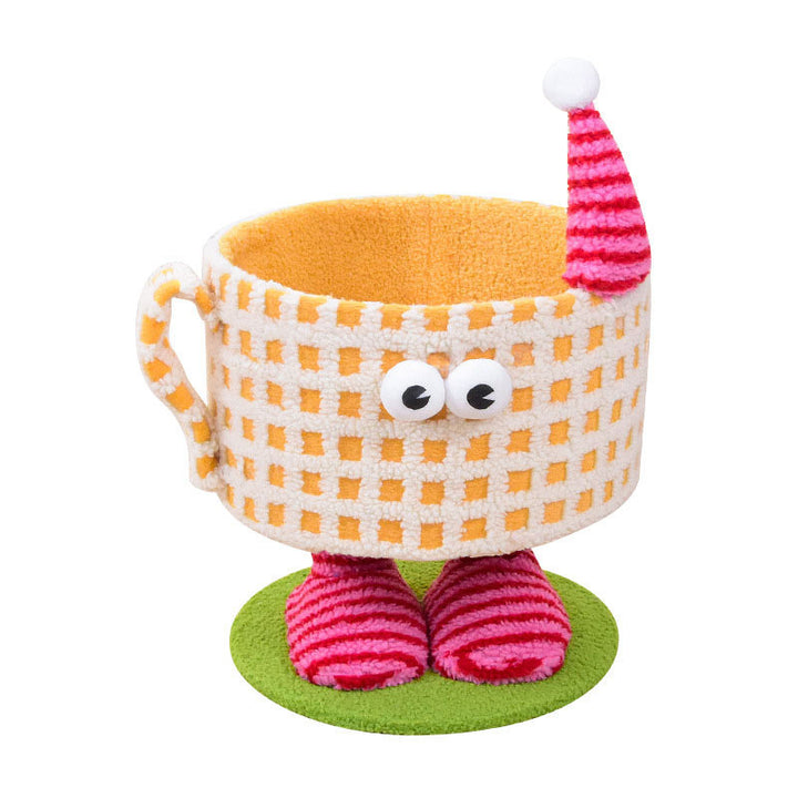 Arbre à chat multifonctionnel en forme de tasse cylindrique, en velours, tissu sisal et tube en papier, contemporain et créatif, pour chambre à coucher 