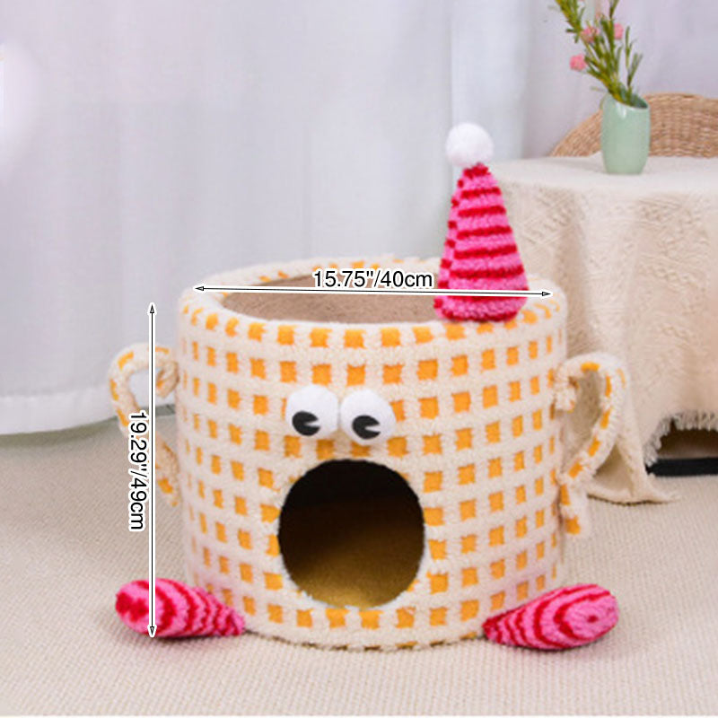Arbre à chat multifonctionnel en forme de tasse cylindrique, en velours, tissu sisal et tube en papier, contemporain et créatif, pour chambre à coucher 
