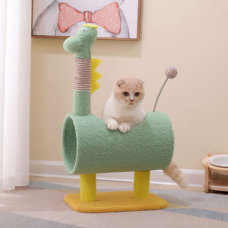 Contemporary Creative Cylindrical Chicken &amp; Dinosaur-Shaped Fabric Sisal Paper Tube Medium-Density Fiberboard Multi-Functional Cat Tree For Bedroom